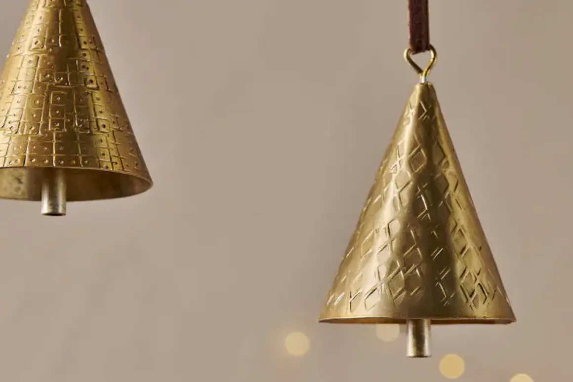 Manya Metal Bell Baubles - Brass - (Set of 3)