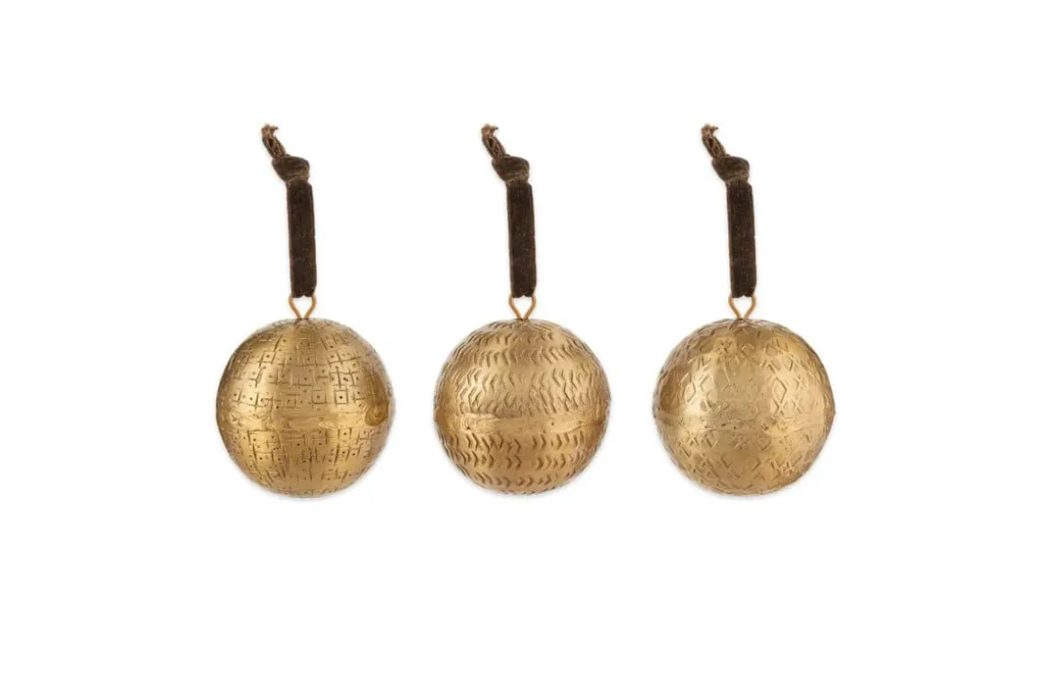 Manya Metal Round Baubles - Brass - (Set of 3)