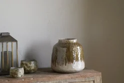 Melina Reactive Glaze Vase - Olive & Natural