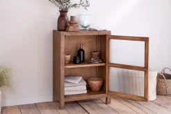 Mendani Mango Wood & Fluted Glass Glass Low Cabinet - Walnut Stain