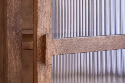 Mendani Mango Wood & Fluted Glass Glass Low Cabinet - Walnut Stain