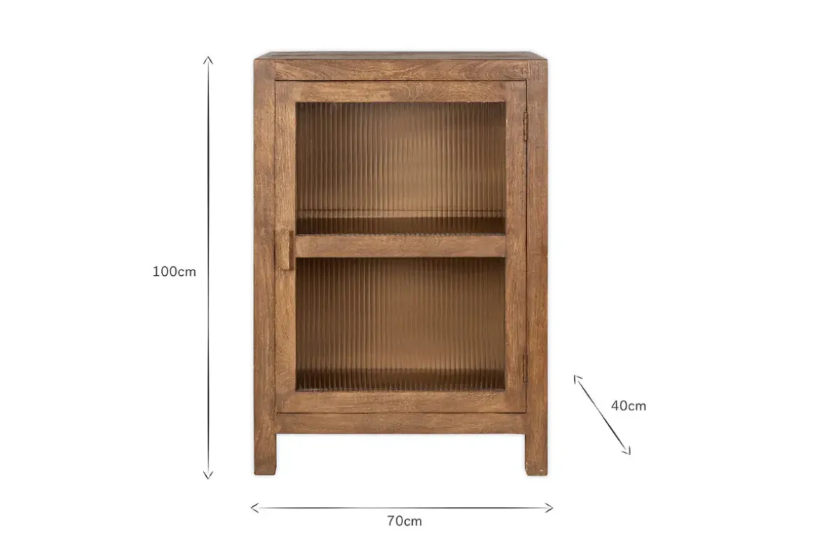 Mendani Mango Wood & Fluted Glass Glass Low Cabinet - Walnut Stain