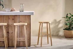 Mengwi Mango Wood Round Bar Stool - Natural