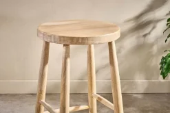 Mengwi Mango Wood Round Bar Stool - Natural