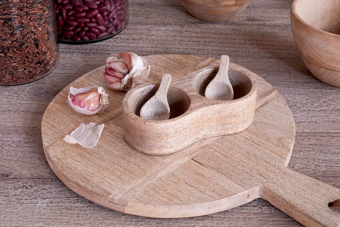 Milaku Mango Wood Salt & Pepper Server - Natural