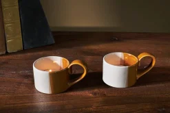 Mittee Ceramic Teacup Tealight Holder - Off White & Terracotta (Set of 2)