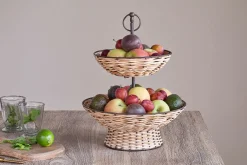 Montali Rattan 2 Tier Fruit Stand - Black & Natural