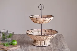 Montali Rattan 2 Tier Fruit Stand - Black & Natural