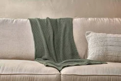 Moss Stitch Cotton Throw - Forest Green