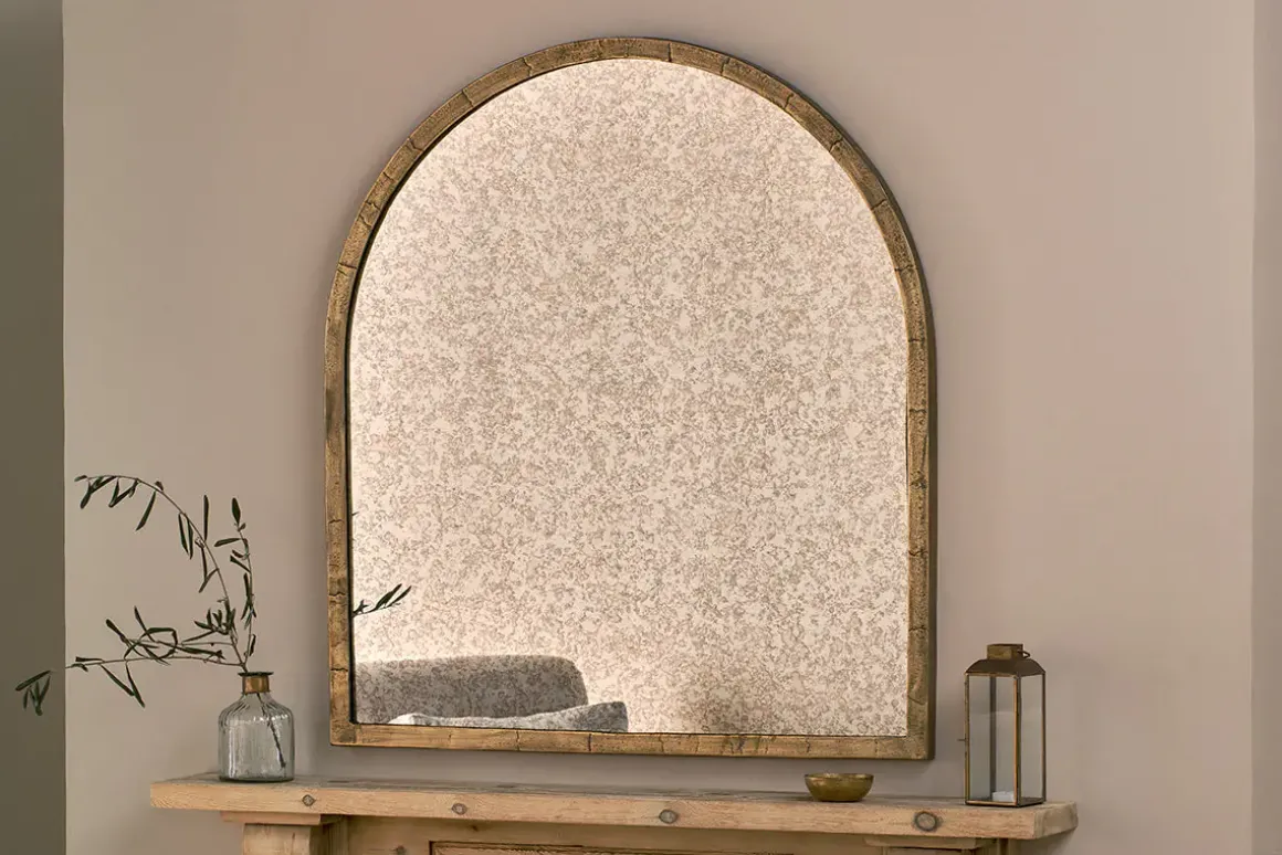 Murwara Antique Glass Arched Mirror - Antique Brass