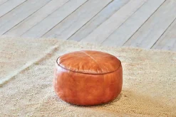 Nadu Leather Pouf - Aged Tan