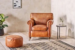 Nadu Leather Pouf - Aged Tan