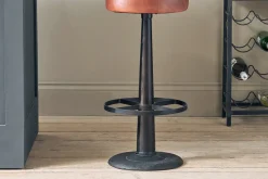 Narwana Leather Round Stool - Chocolate Brown