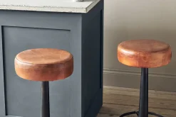 Narwana Leather Round Stool - Aged Tan