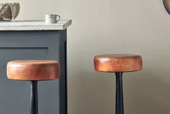 Narwana Leather Round Stool - Aged Tan