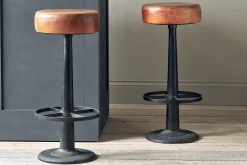 Narwana Leather Round Stool - Aged Tan