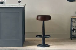 Narwana Leather Round Stool - Dark Brown