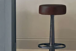 Narwana Leather Round Stool - Dark Brown