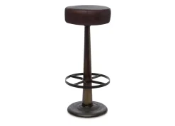 Narwana Leather Round Stool - Dark Brown
