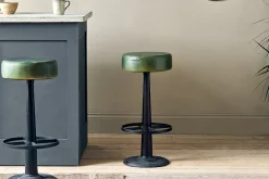 Narwana Leather Round Stool - Rich Green