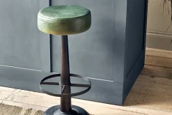 Narwana Leather Round Stool - Rich Green