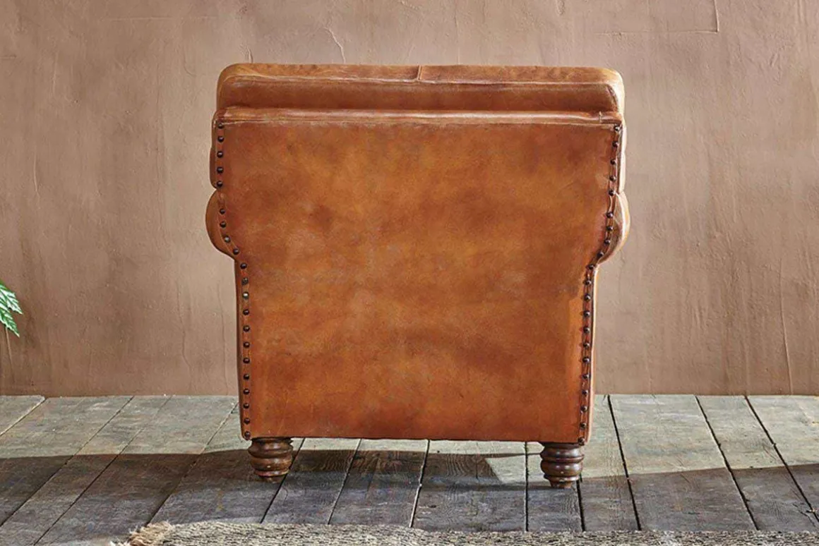 Narwana Ribbed Leather Armchair - Aged Tan