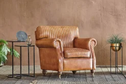 Narwana Ribbed Leather Armchair - Aged Tan