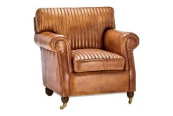 Narwana Ribbed Leather Armchair - Aged Tan