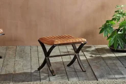 Narwana Ribbed Leather Footstool - Aged Tan