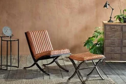 Narwana Ribbed Leather Footstool - Aged Tan