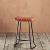 Narwana Ribbed Leather Stool - Aged Tan - Small