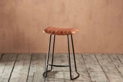 Narwana Ribbed Leather Stool - Aged Tan - Small