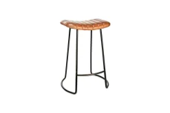Narwana Ribbed Leather Stool - Aged Tan - Small