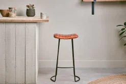 Narwana Ribbed Leather Stool - Aged Tan - Large