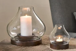 Naryla Mango Wood Lantern - Dark Stain & Clear