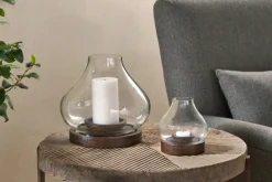 Naryla Mango Wood Lantern - Dark Stain & Clear