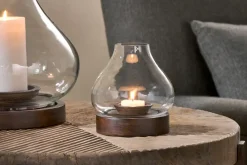 Naryla Mango Wood Lantern - Dark Stain & Clear