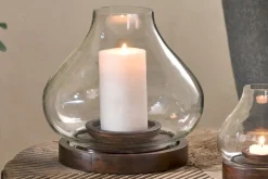 Naryla Mango Wood Lantern - Dark Stain & Clear