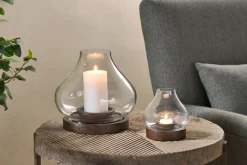 Naryla Mango Wood Lantern - Dark Stain & Clear