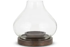 Naryla Mango Wood Lantern - Dark Stain & Clear