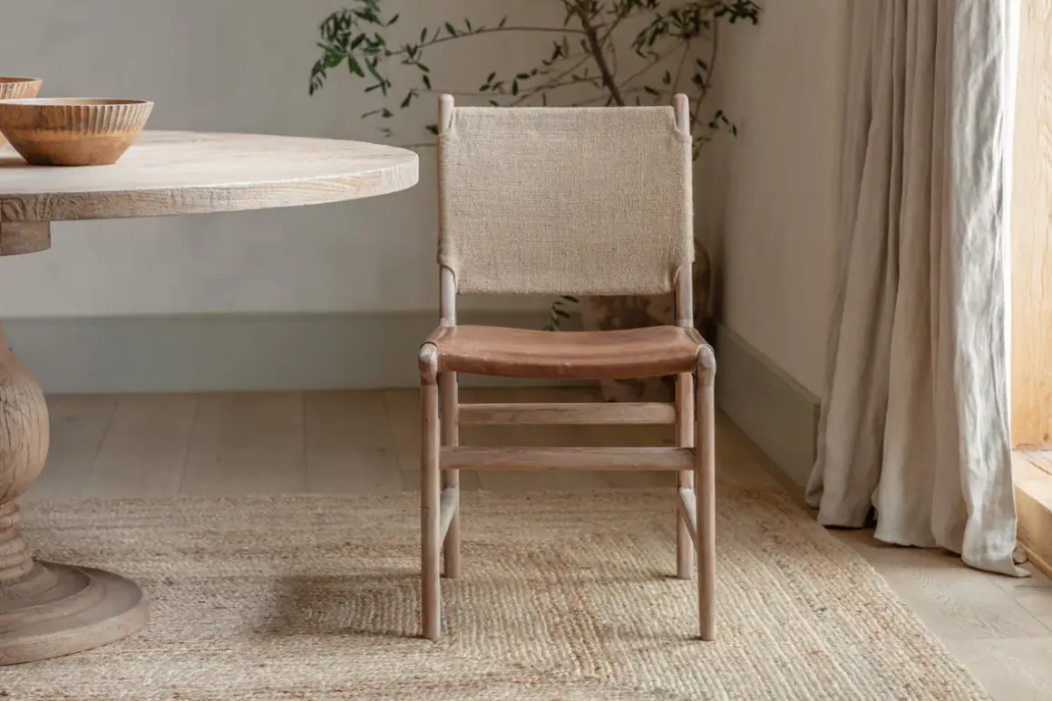 Nayan Leather & Jute Dining Chair - Tan