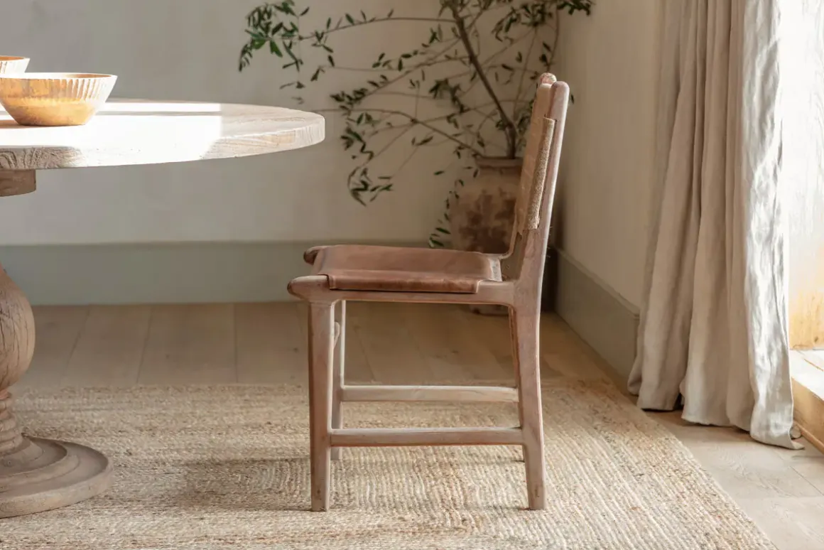 Nayan Leather & Jute Dining Chair - Tan