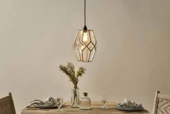 Nazat Panelled Glass Easy Fit LampShade - Clear & Antique Brass