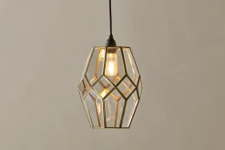 Nazat Panelled Glass Easy Fit LampShade - Clear & Antique Brass