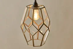 Nazat Panelled Glass Easy Fit LampShade - Clear & Antique Brass