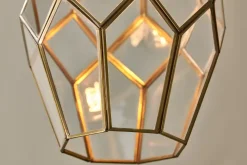 Nazat Panelled Glass Easy Fit LampShade - Clear & Antique Brass