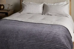 Nidra Velvet & Linen Bed Quilt - Charcoal
