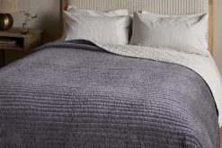 Nidra Velvet & Linen Bed Quilt - Charcoal