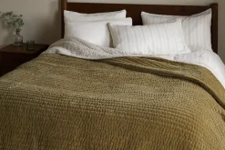Nidra Velvet & Linen Bed Quilt - Moss