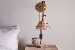 Noko Rattan Wall Lamp - Natural & Antique Brass